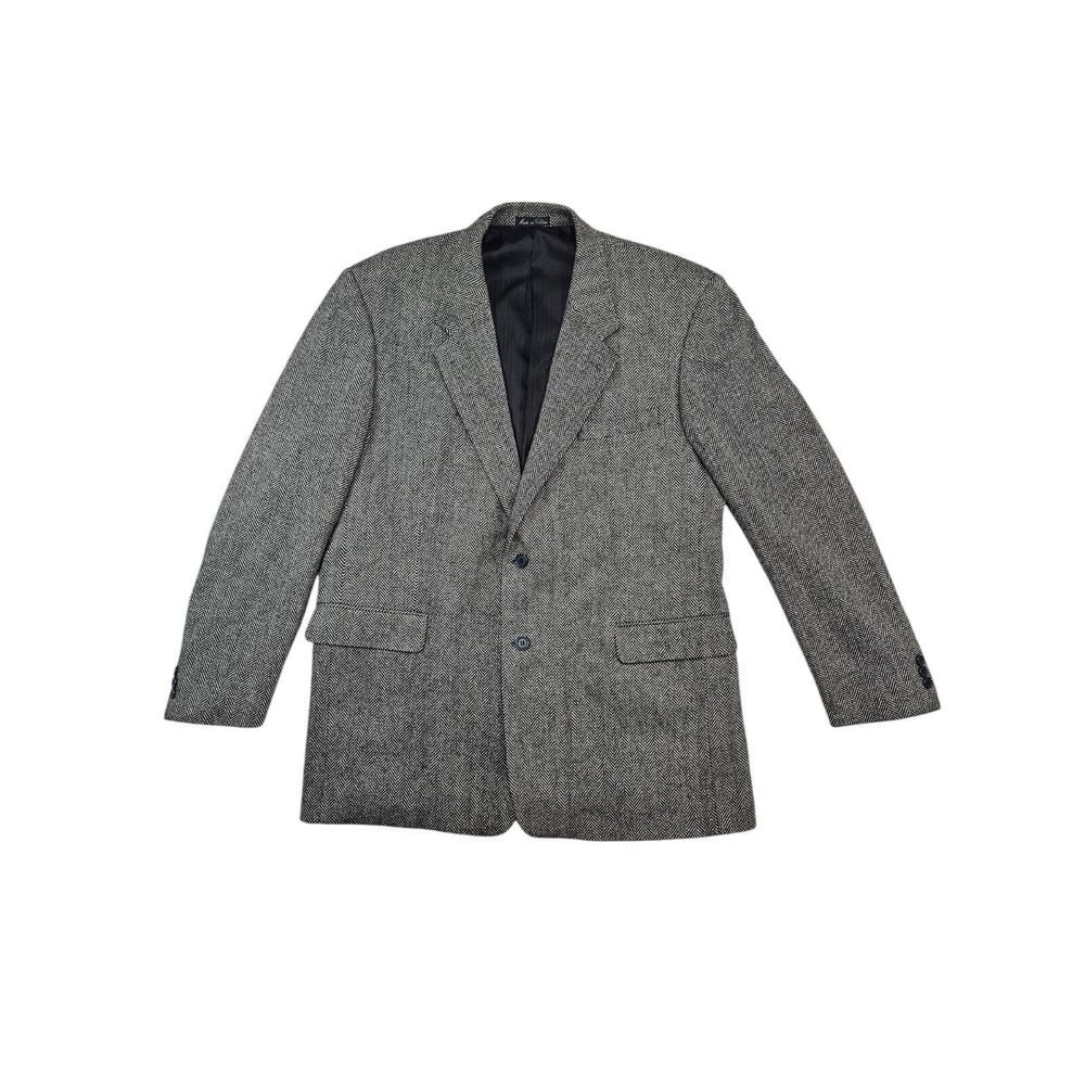 Monsieur Adolfo Mens 46 L 2 Button Wool Herringbone Tweed Sports Coat Blazer